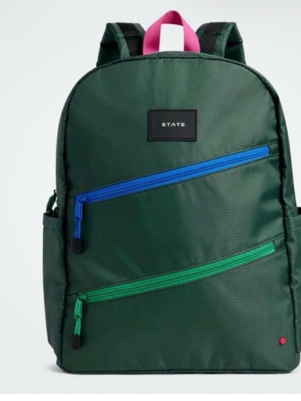 STATE Dark Green Backpack with Blue, Green & Pink Accents